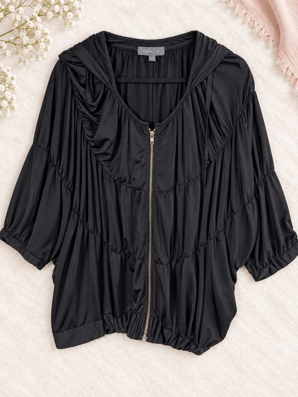 Gracia Black Zip-Up Hoodie Large Casual